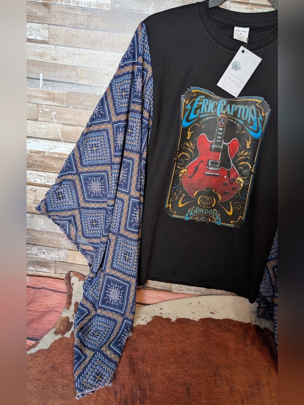 New Handcrafted Eric Clapton Graphic With Boho Bat Winged Sleeves - Picture 2 of 10
